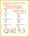 Quiz #3 - Grade 9 Printable Verbal Reasoning Quiz #3 - Grade 9 Printable Verbal Reasoning