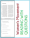 Women's Movement Reading with Questions Women's Movement Reading with Questions