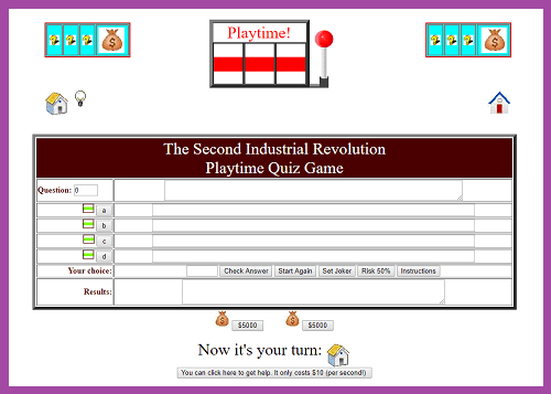 Second Industrial Revolution Playtime Quiz Game - Test your know-how for free. Designed for high school World History classes.