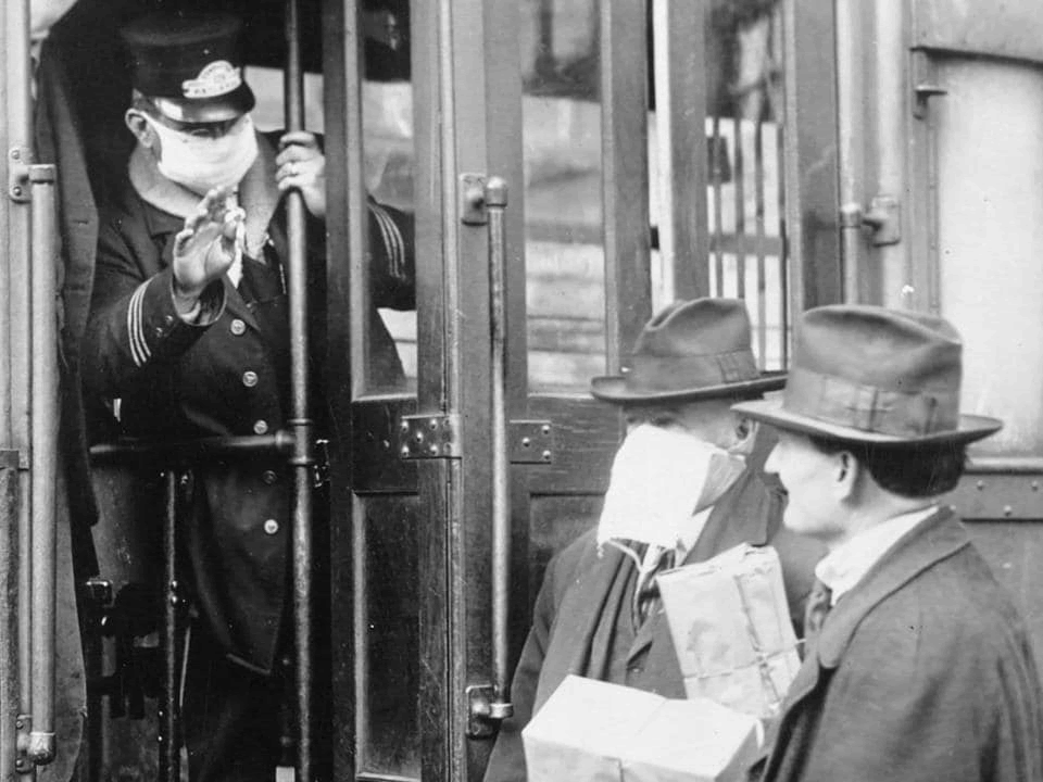 Masked Train Passengers (Spanish Flu Pandemic)