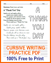 A Thank You Day Poem Cursive Writing Printable