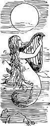 Becky Sharp drawn as a syren or siren by William Makepeace Thackeray in Vanity Fair (1848).