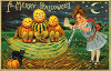 Little girl blowing the horn for Halloween. JPG PNG SVG