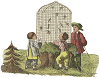 young boys admiring a bird cage - image vector jpg png svg