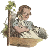 little girl playing with her doll and cat
