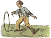 young boy playing at hoop rolling sport vector