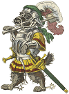 silly dog soldier with plumage and spurs - vector image