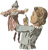 little girl admonishing her clown puppet - vector