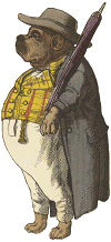 funny fat male dog carrying an umbrella - vector
