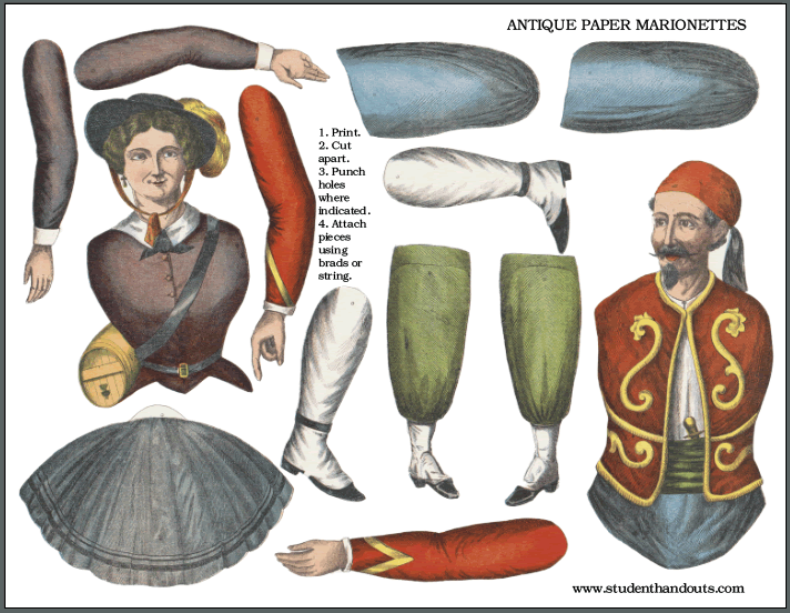 Antique Paper Marionettes (Paper Puppets) Printable (PDF File)