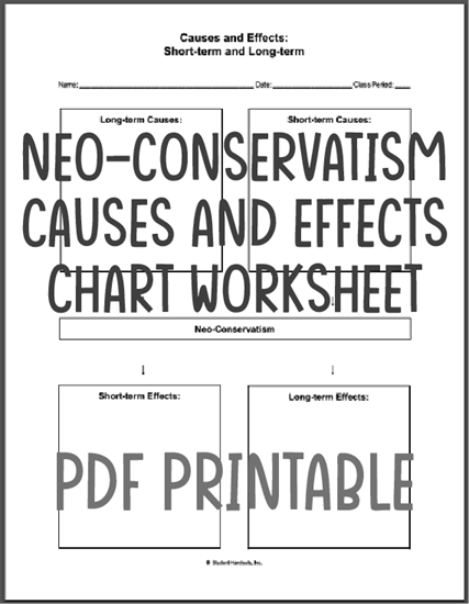 Neo-Conservatism Causes and Effects Chart Worksheet - Free to print (PDF file).
