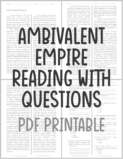 Ambivalent Empire - Reading with questions for high school United States History classes. Free to print (PDF file).