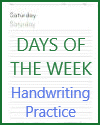 Days of the Week Handwriting Practice Worksheets in Cursive and Print