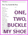 One, Two, Buckle My Shoe Nursery Rhyme Worksheet One, Two, Buckle My Shoe Nursery Rhyme Worksheet