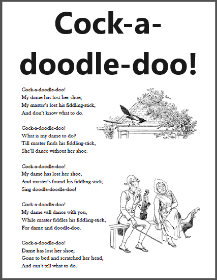 Cock-a-doodle-doo! Nursery Rhyme - Free to print (PDF file).