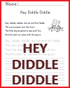 Hey Diddle Diddle Nursery Rhyme Worksheet Hey Diddle Diddle Nursery Rhyme Worksheet