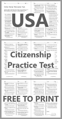 Free Printable American Naturalization Test with Answers - U.S.A. Citizenship Test - Free to print (PDF file).