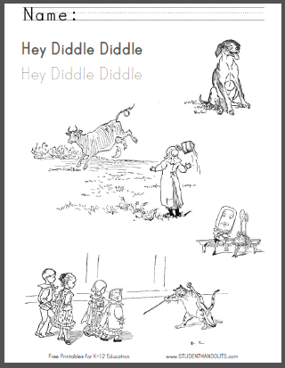 Hey Diddle Diddle - Free printable nursery rhyme worksheets for kids.