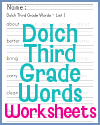 Dolch Third Grade Word List Handwriting Worksheets
