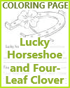 Lucky horseshoe and four-leaf clover coloring page with handwriting practice Lucky horseshoe and four-leaf clover coloring page with handwriting practice