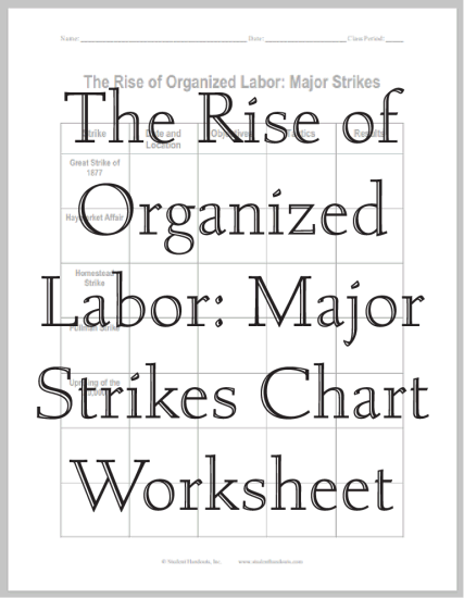 The Rise of Organized Labor: Major Strikes Blank Chart Worksheet - Free to print (PDF file).