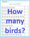 How many birds? Free printable 1-10 counting worksheet for kindergarten and first grade. How many birds? Free printable 1-10 counting worksheet for kindergarten and first grade.
