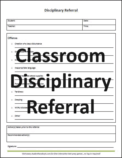Classroom Disciplinary Referral - Free to print (PDF file).