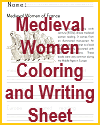Medieval Women Coloring and Writing Worksheet