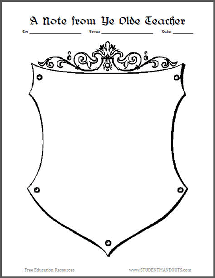 A Note from Ye Olde Teacher Medieval Shield Stationery - Free to print (PDF file).