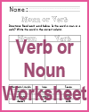 Verb or Noun Worksheet Verb or Noun Worksheet