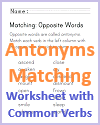 Antonyms Matching Worksheet with Common Verbs