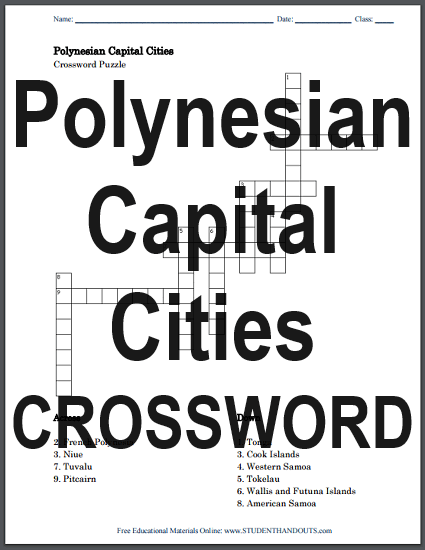 Polynesian Capital Cities - Free printable crossword puzzle (PDF file).