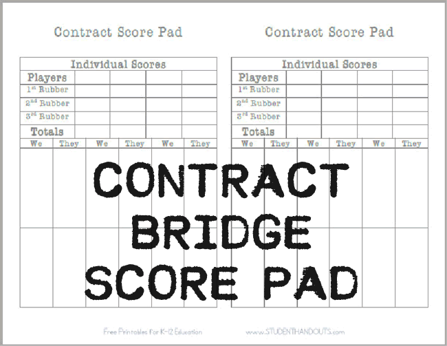 Free Printable Bridge Game Contract Score Pad Sheet