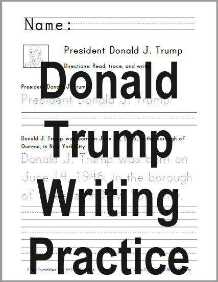 Donald Trump Print Manuscript Handwriting Practice - Free to print (PDF file).