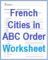 French Cities in ABC Order Worksheet French Cities in ABC Order Worksheet
