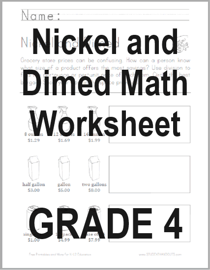 Nickel and Dimed Math Worksheet - Free to print (PDF file) for fourth grade.
