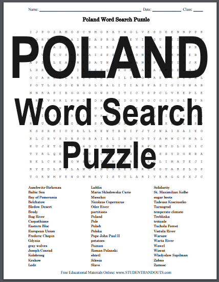 Poland Word Search Puzzle - Free to print (PDF file).