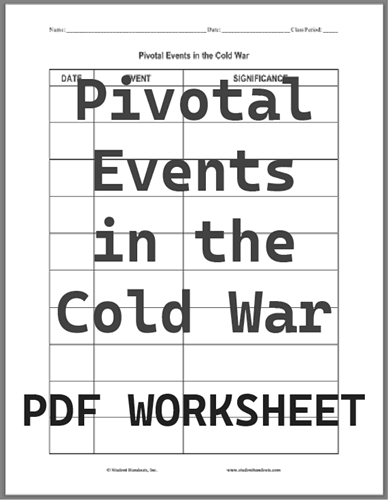 Pivotal Events in the Cold War - Free printable blank chart worksheet (PDF file).