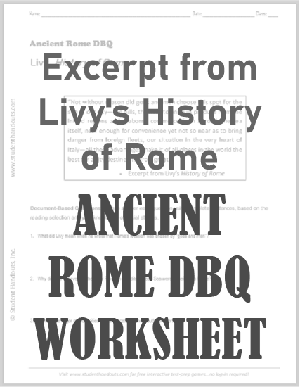 Excerpt from Livy's History of Rome - Free printable DBQ worksheet (PDF file). For high school World History students.