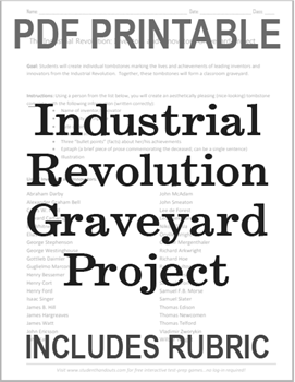 Industrial Revolution Graveyard Project - Free printable PDF with rubric and instructions. For high school U.S. History or World History students.