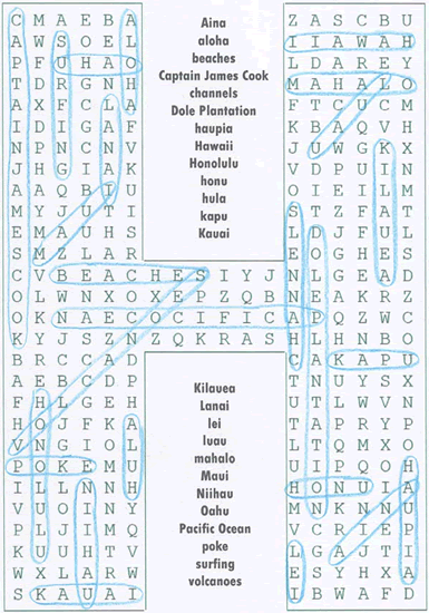 Hawaii Word Search Puzzle Answer Key
