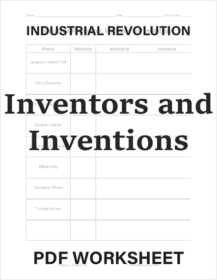 Industrial Revolution Inventions and Inventors Worksheet - Free to print (PDF file).