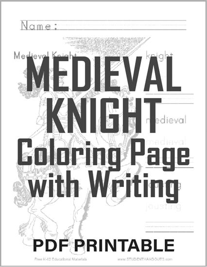 Medieval Knight Jousting Coloring Page - Free to print (PDF file).