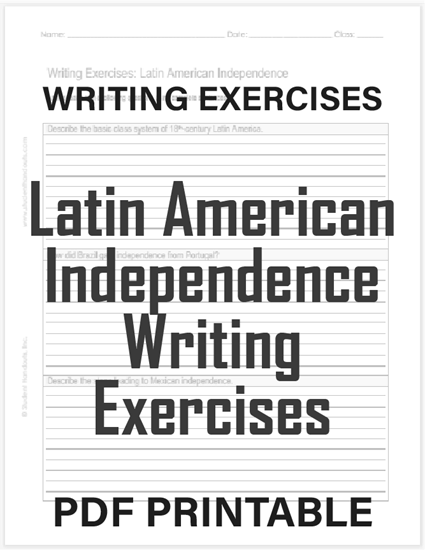 Latin American Independence Writing Exercises - Free printable worksheet (PDF file).