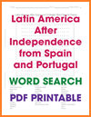 Latin America After Independence Word Search Puzzle