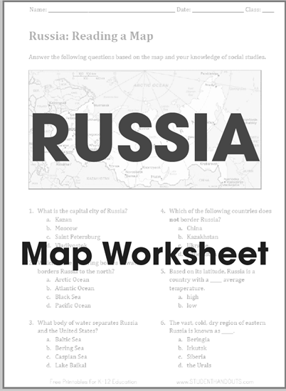 Russian Geography Map Reading Worksheet - Free to print (PDF file).