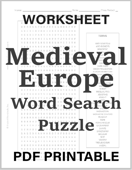 Medieval Europe Word Search Puzzle - Free to print (PDF file).