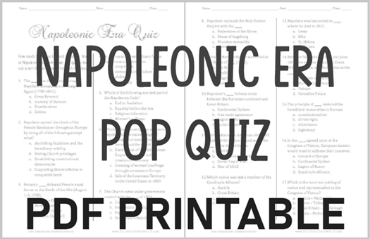 Napoléonic Era Printable Pop Quiz - Free to print (PDF file).