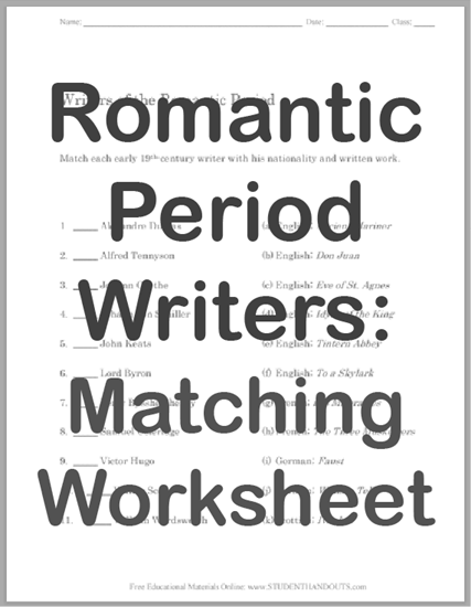Romantic Period Writers: Matching Worksheet - Free to print (PDF file).