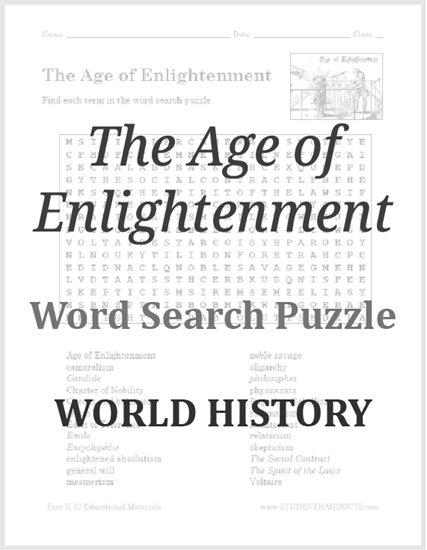 The Age of Enlightenment Word Search Puzzle - Free to print (PDF file).